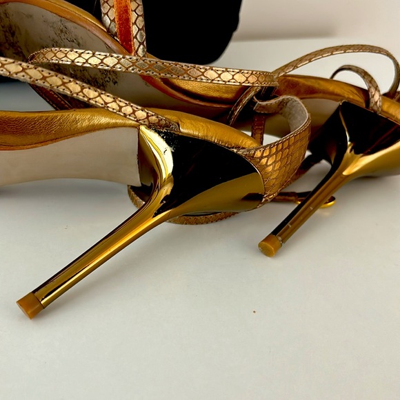 Evening heeled Sandals in bronze snake print design good condition - Picture 3 of 4